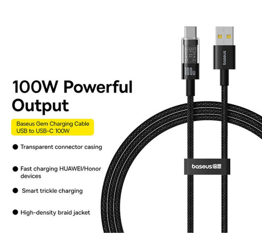 Câble de Données et de Charge USB-A - USB-C Baseus Gem, 100W, 2m, Noir P10373002111-01