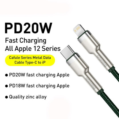Câble de Données et de Charge USB-C - Lightning Baseus Cafule Metal Series, 20W, 2m, Vert CATLJK-B06
