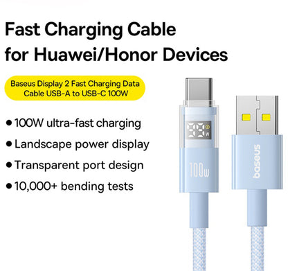 Câble de Données et de Charge USB-A - USB-C Baseus Display 2, 100W, 2m, Bleu P10382701311-01