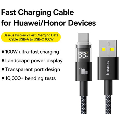 Câble de Données et de Charge USB-A - USB-C Baseus Display 2, 100W, 2m, Noir P10382701111-00