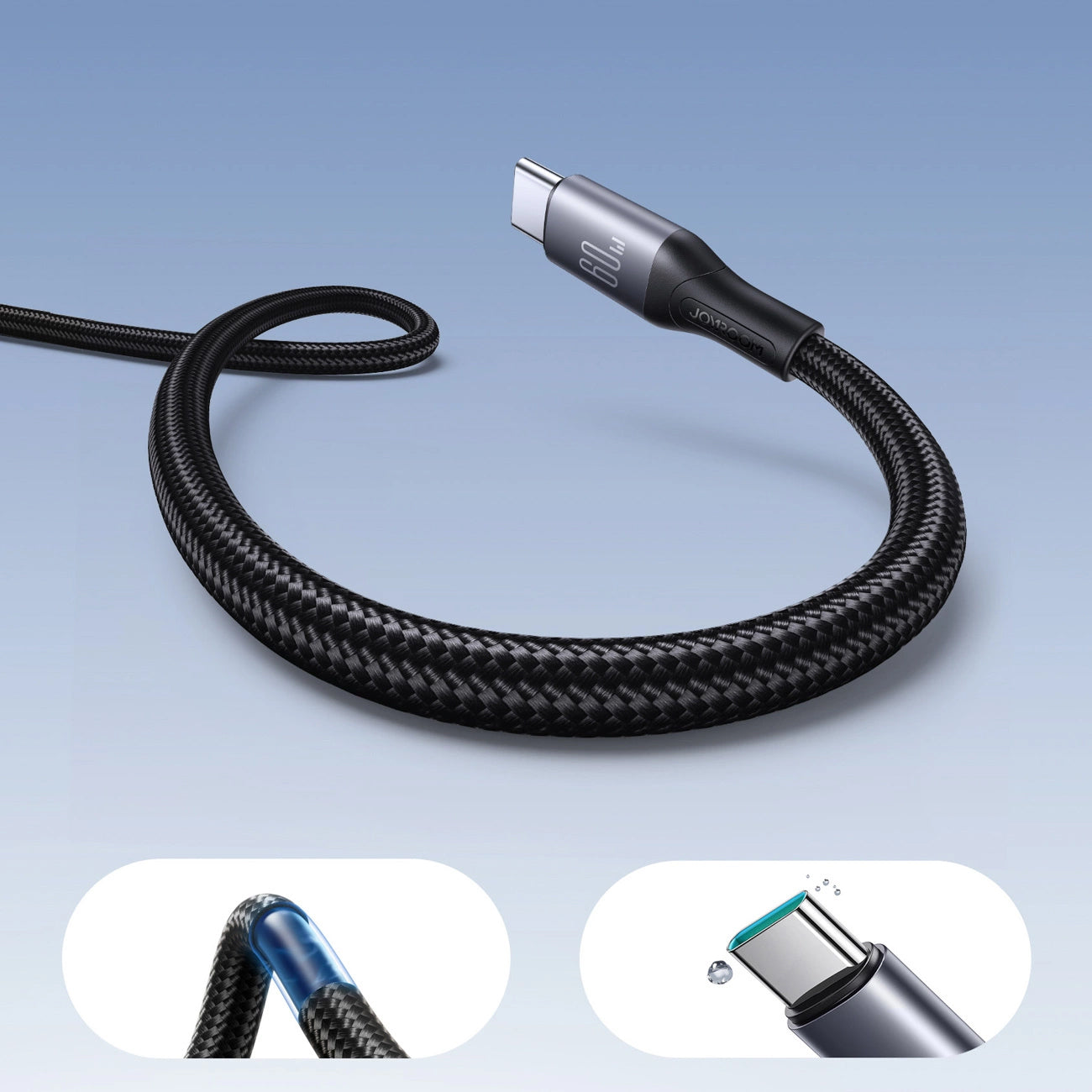 Câble de Données et de Charge USB-C - USB-C Joyroom S-A28 Flash, 60W, 1m, Noir