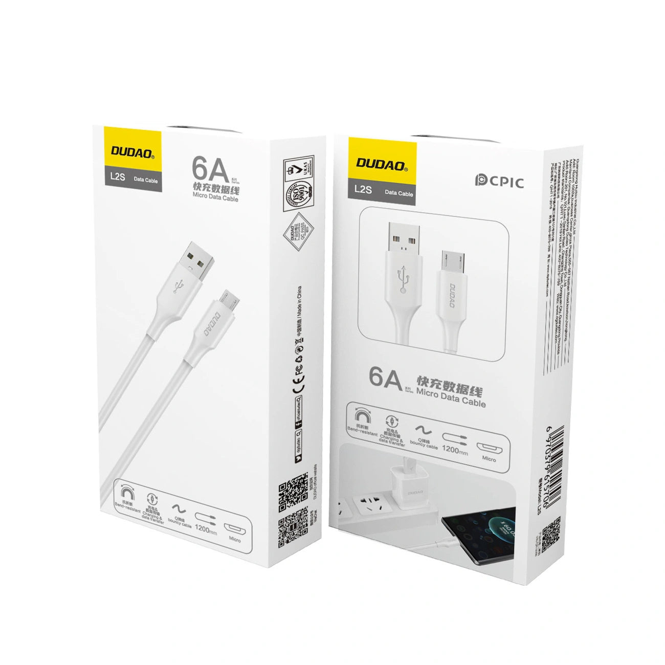 Daten- und Ladekabel USB-A - microUSB Dudao L2SM, 18W, 1,2m, Weiß