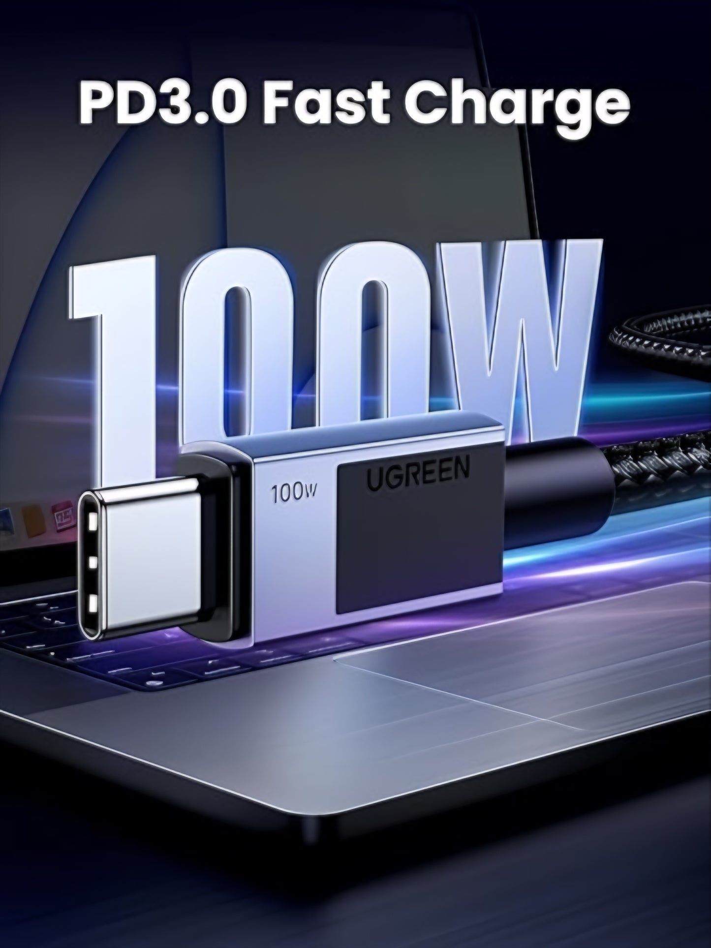 Câble de Données et de Charge USB-C - USB-C UGREEN L512, 100W, 2m, Gris