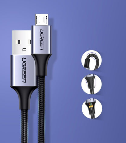Câble de Données et de Charge USB-A - microUSB UGREEN US290, 18W, 1.5m, Noir