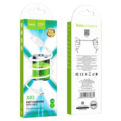 Câble de Données et de Charge USB-A - Lightning HOCO X83 Victory, 18W, 1m, Blanc