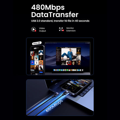 Câble de Données et de Charge USB-C - USB-C UGREEN L513, 240W, 2m, Noir