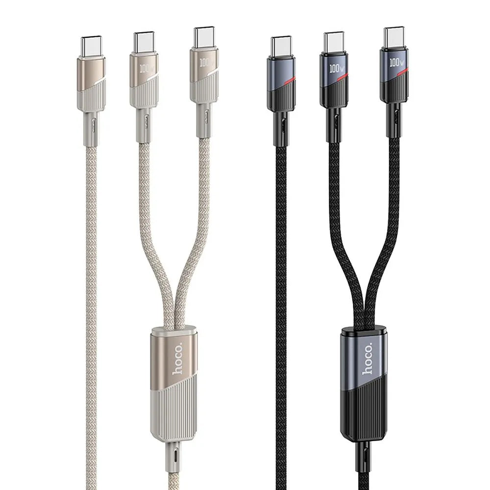 USB-C Daten- und Ladekabel - 2 x USB-C HOCO U139 2in1, 100W, 1.2m, Gold