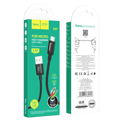 Câble de Données et de Charge USB-A - microUSB HOCO X89, 18W, 1m, Noir