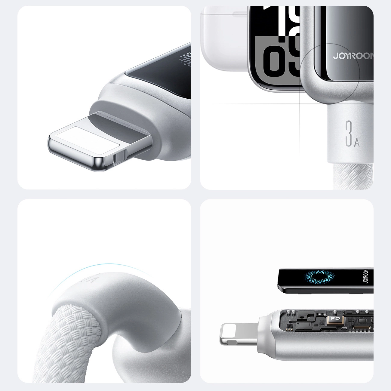 USB-A to Lightning Data and Charging Cable Joyroom S-A55 StarFlight Display, 18W, 1.2m, White