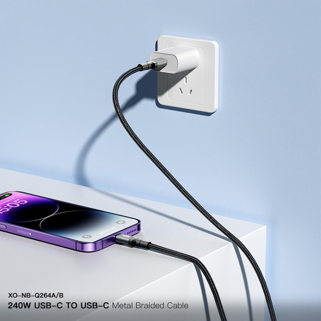 Câble de Données et de Charge USB-C - USB-C XO Design NB-Q264B, 240W, 2m, Noir