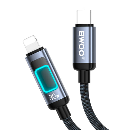 Câble de données et de charge USB-C - Lightning BWOO X324CL Display, 30W, 1m, Noir