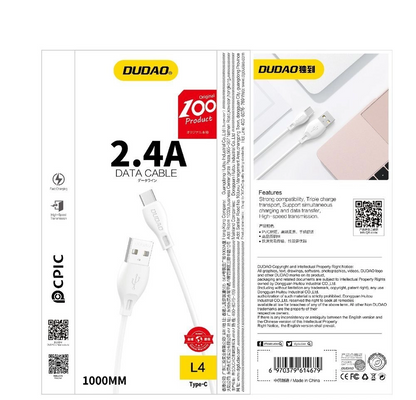 Daten- und Ladekabel USB-A - Lightning Dudao L4L, 18W, 1m, Weiß