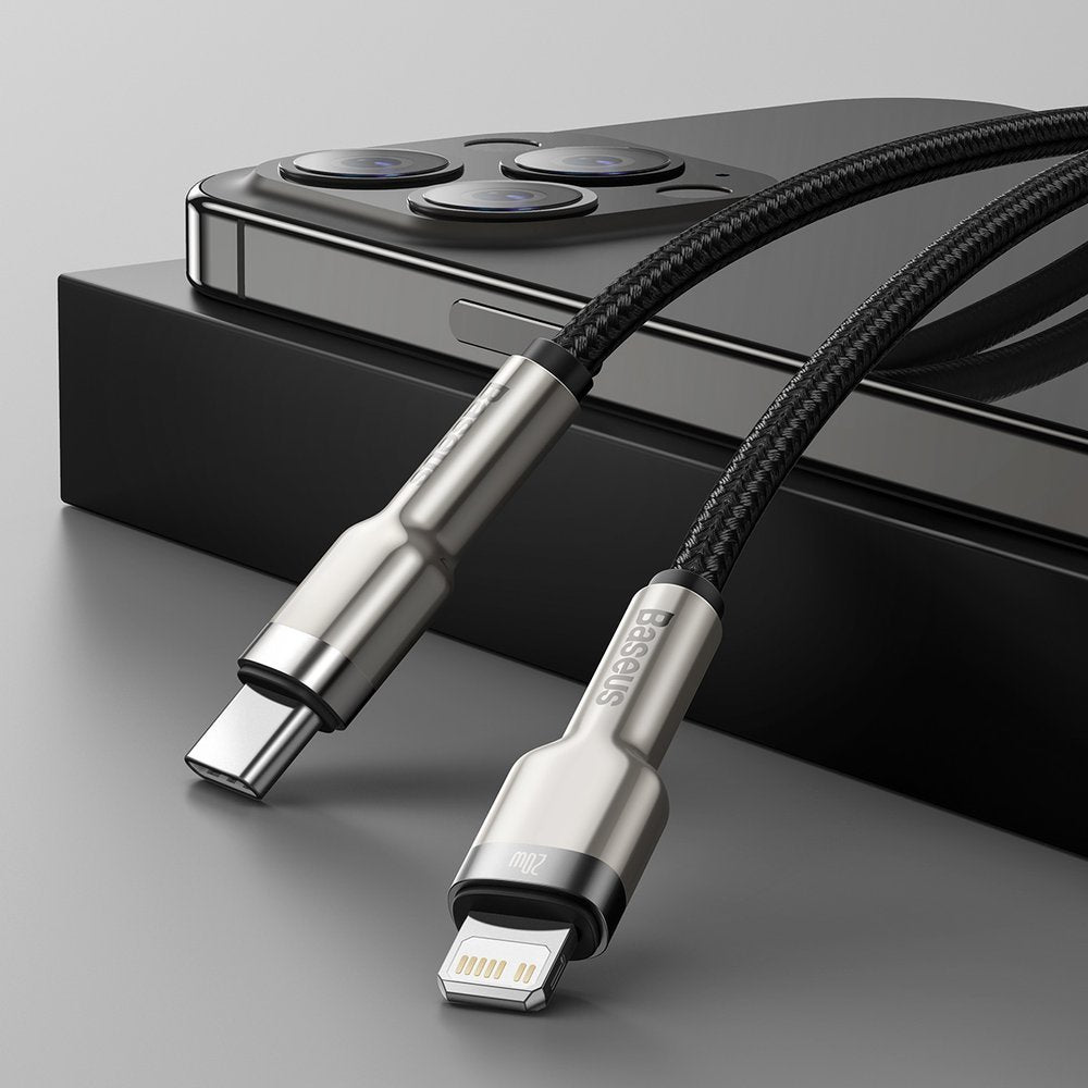 USB-C - Lightning Lade- und Datenkabel Baseus Cafule Metal Series, 20W, 2m, Schwarz CATLJK-B01