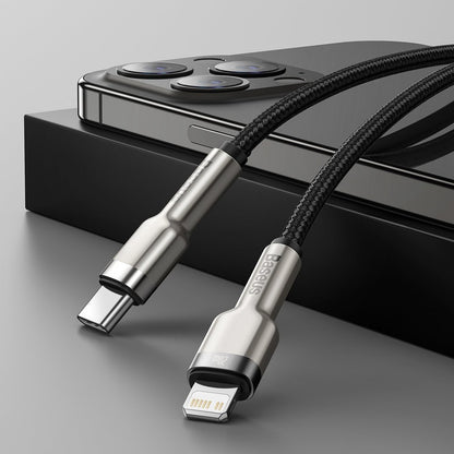 USB-C - Lightning Lade- und Datenkabel Baseus Cafule Metal Series, 20W, 2m, Schwarz CATLJK-B01