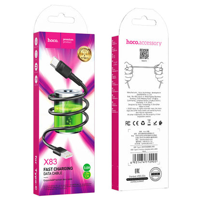 Câble de données et de charge USB-A - USB-C HOCO X83 Victory, 20W, 1m, Noir