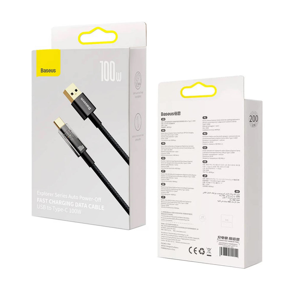 USB-A to USB-C Baseus Explorer Data and Charging Cable, 100W, 2m, Black CATS000301