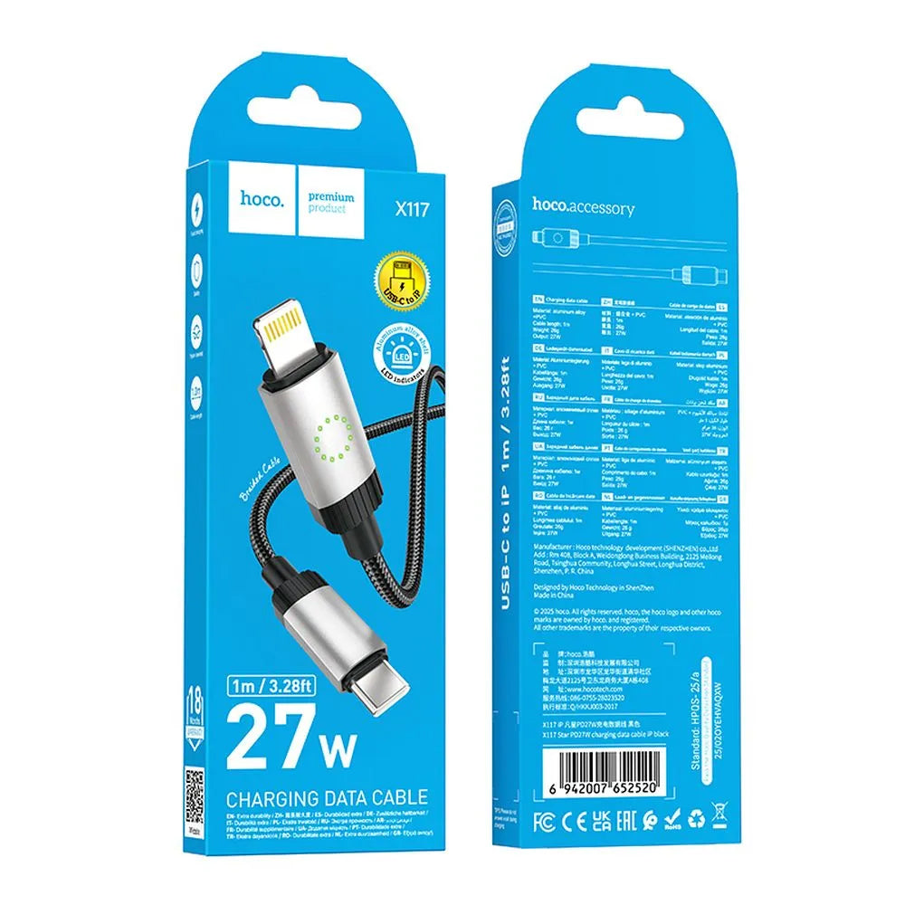Daten- und Ladekabel USB-C - Lightning HOCO X117, 27W, 1m, Schwarz