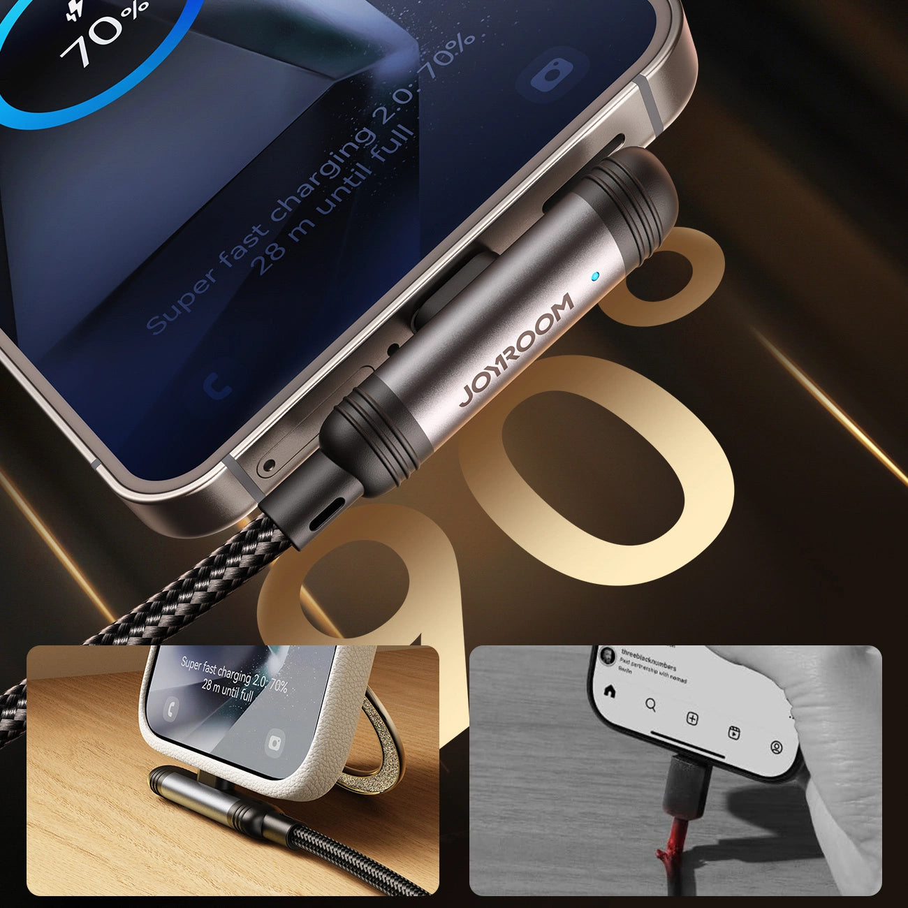 Câble de Données et de Charge USB-C - USB-C Joyroom S-A56 EnjoyX Angled, 60W, 1.2m, Noir