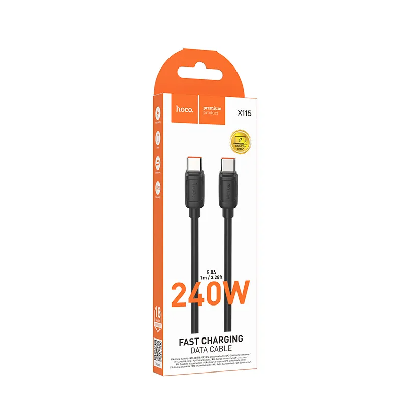 USB-C Daten- und Ladekabel - USB-C HOCO X115, 240W, 1m, Schwarz