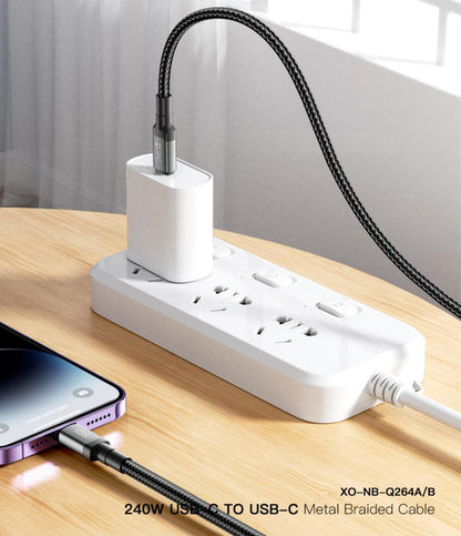 Câble de Données et de Charge USB-C - USB-C XO Design NB-Q264B, 240W, 2m, Noir
