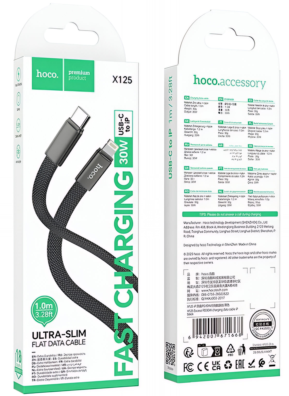 USB-C - Lightning Daten- und Ladekabel HOCO X125, 30W, 1m, Schwarz