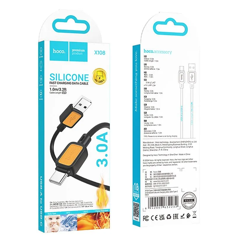 Câble de Données et de Charge USB-A - USB-C HOCO X108, 18W, 1m, Noir