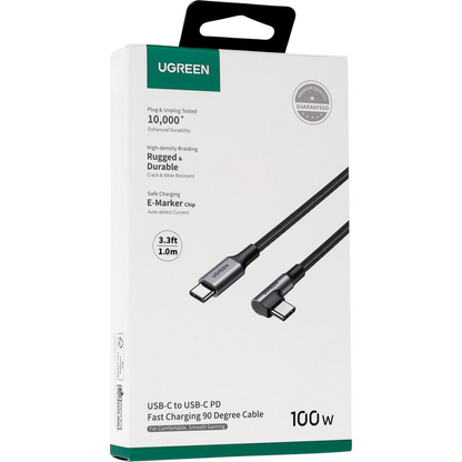 Câble de données et de charge USB-C - USB-C UGREEN US334 Angulé, 100W, 1m, Noir