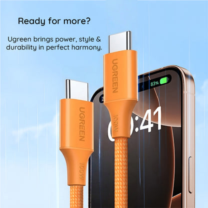 Câble de données et de charge USB-C - USB-C UGREEN L502, 100W, 1m, Orange