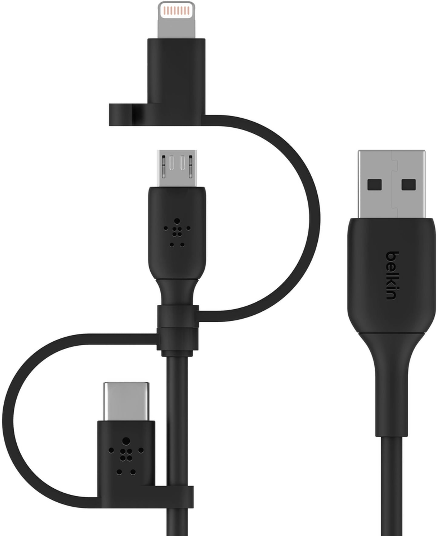 Câble de données et de charge USB-A - Lightning / microUSB / USB-C Belkin BoostCharge, 1m, Noir CAC001bt1MBK