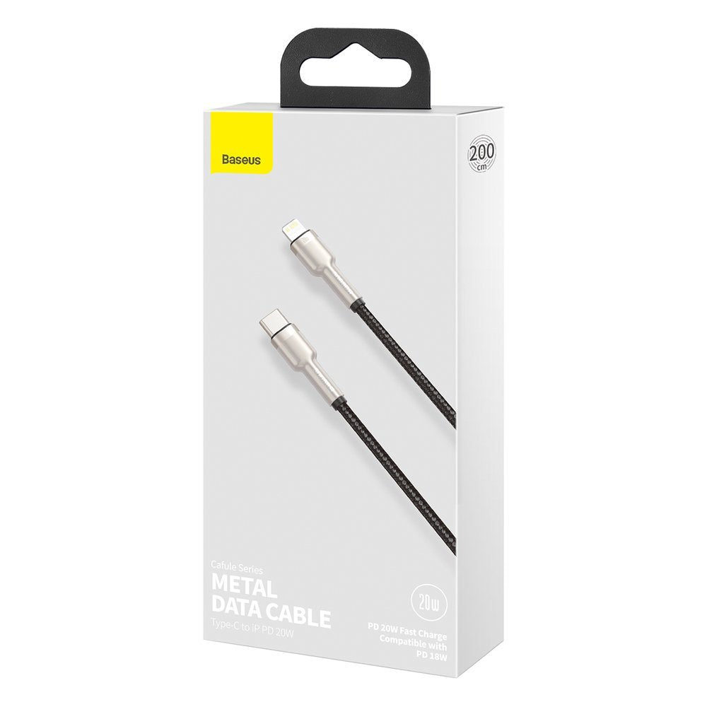 USB-C - Lightning Lade- und Datenkabel Baseus Cafule Metal Series, 20W, 2m, Schwarz CATLJK-B01