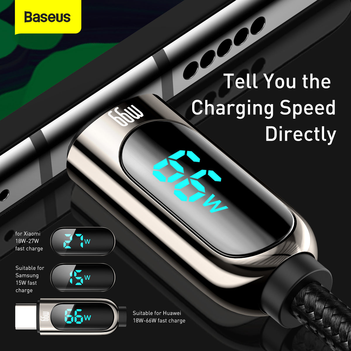 USB-A to USB-C Data and Charging Cable by Baseus, 66W, 2m, Black CASX020101