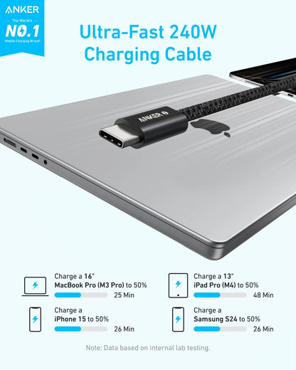 Câble de Données et de Charge USB-C - USB-C Anker Zolo, 240W, 1m, Noir A8060H11