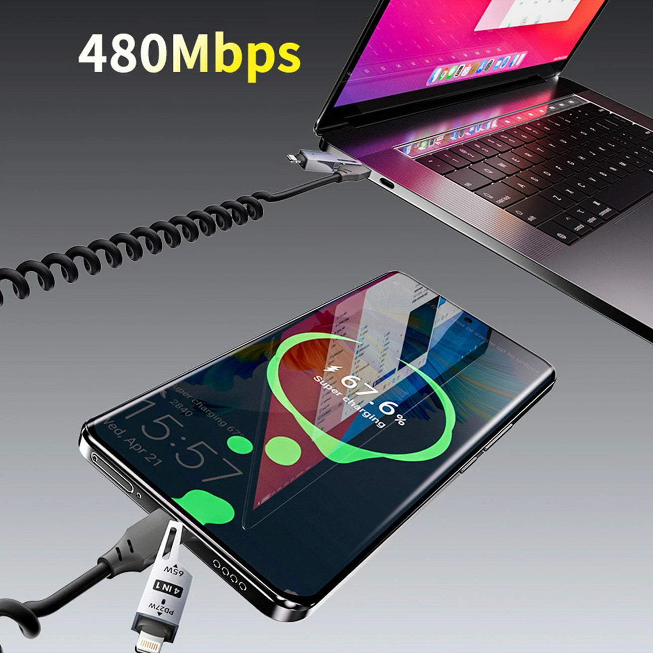 Daten- und Ladekabel USB-A / USB-C - Lightning / USB-C Dudao L20 Pro, 65W, 1.5m, Schwarz