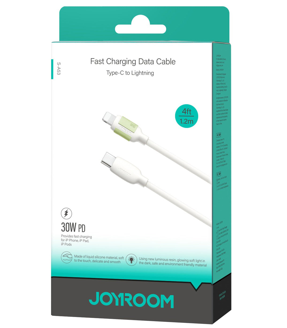 Câble de Données et de Charge USB-C - Lightning Joyroom S-A53, 30W, 1.2m, Beige