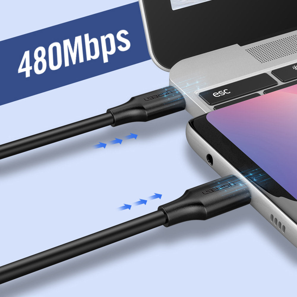 Câble de Données et de Charge USB-C - USB-C UGREEN US286, 60W, 1m, Noir