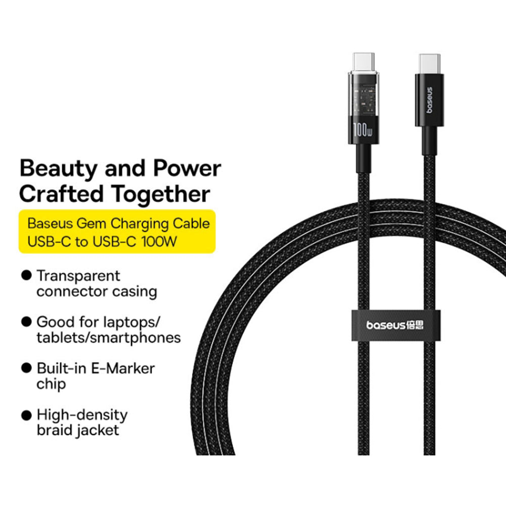 Câble de Données et de Charge USB-C - USB-C Baseus Gem, 100W, 1m, Noir P10373000111-00