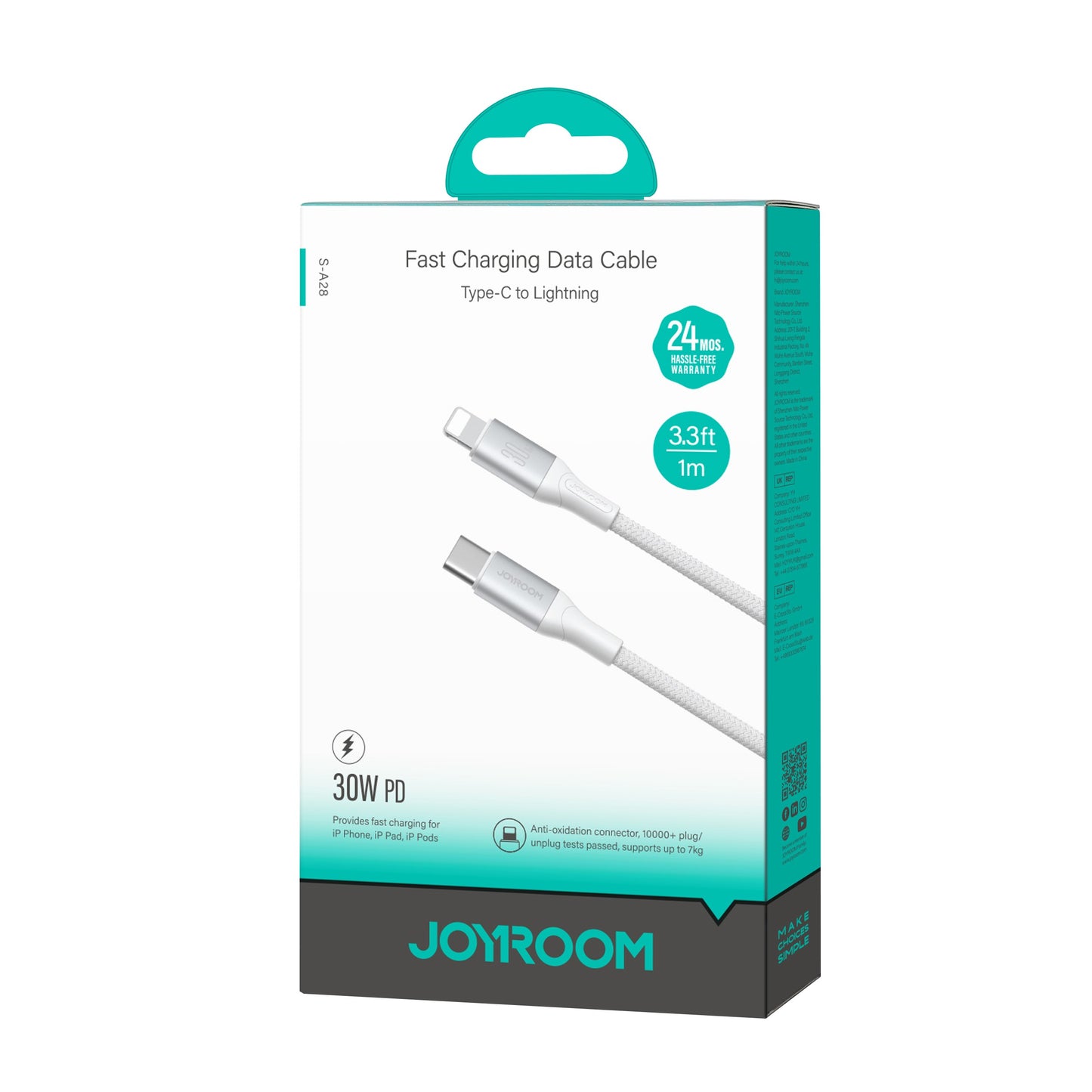 USB-C - Lightning Lade- und Datenkabel Joyroom S-A28 Flash, 30W, 1m, Weiß