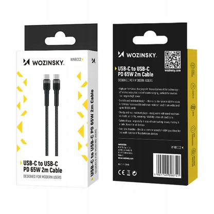 Câble de Données et de Charge USB-C - USB-C WZK WNBCC2, 65W, 2m, Noir