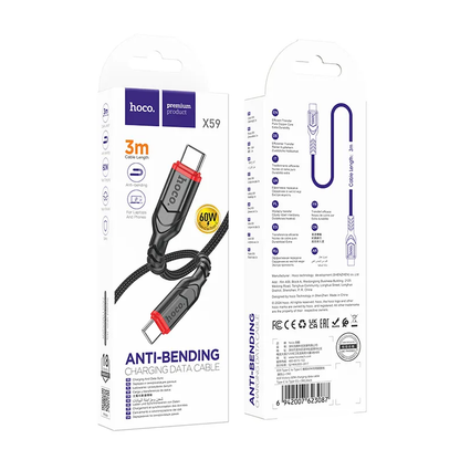 Daten- und Ladekabel USB-C - USB-C HOCO X59 Victory, 60W, 3m, Schwarz