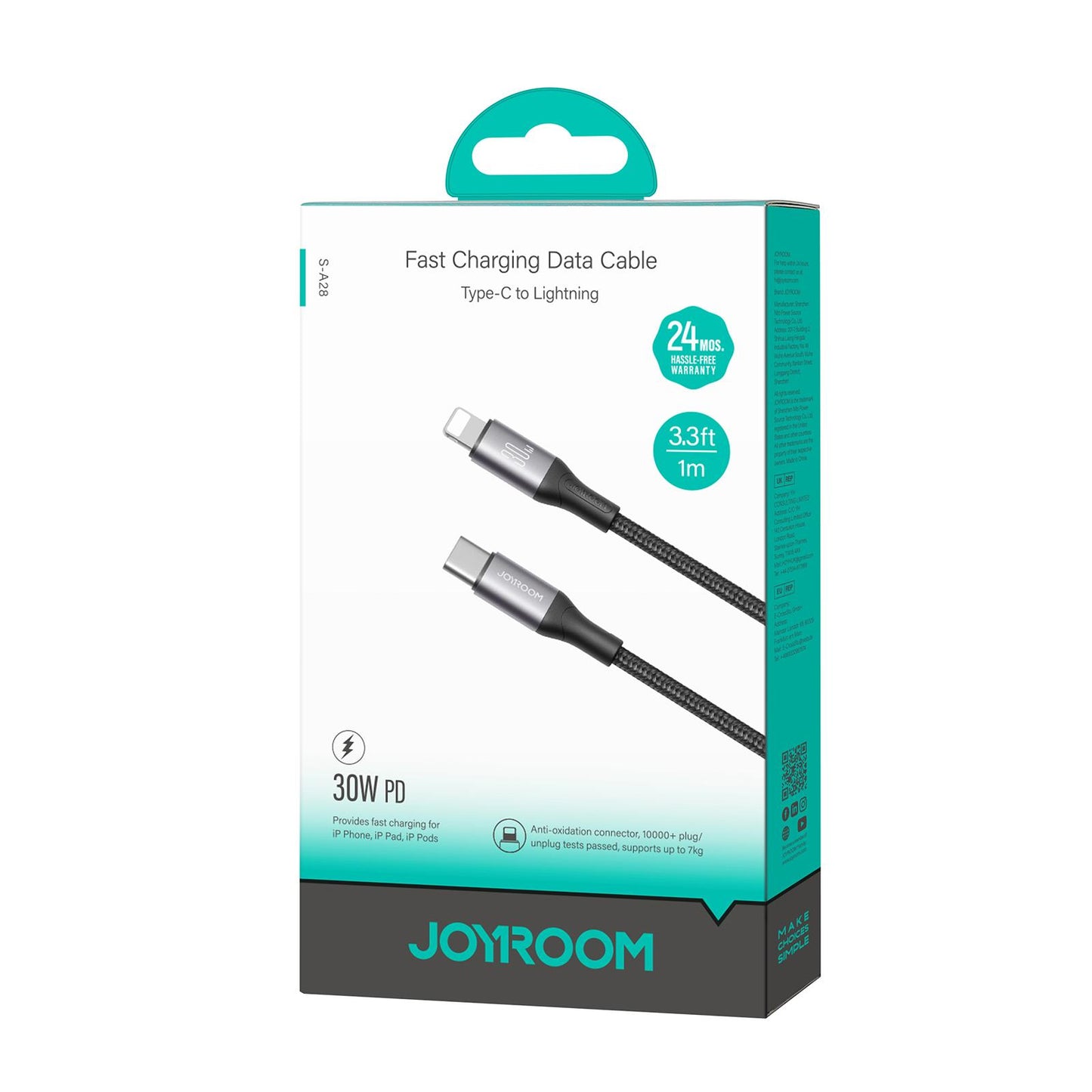 USB-C - Lightning Lade- und Datenkabel Joyroom S-A28 Flash, 30W, 1m, Schwarz
