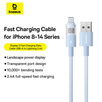 USB-A - Lightning Lade- und Datenkabel Baseus Display 2, 12W, 2m, Blau P10382700311-01