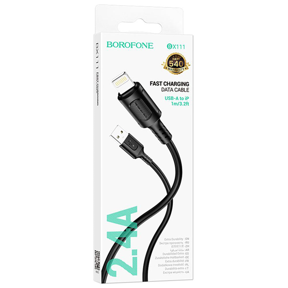 Câble de Données et de Charge USB-A - Lightning Borofone BX111 Feliz, 18W, 1m, Noir