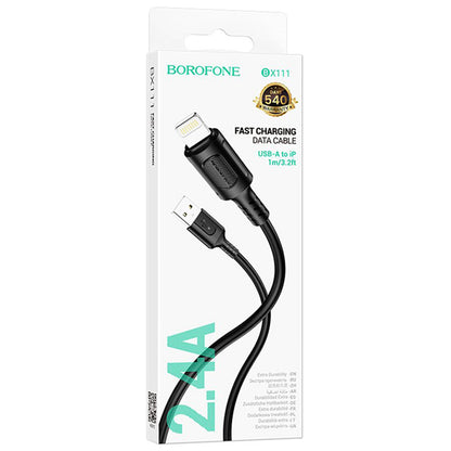 Câble de Données et de Charge USB-A - Lightning Borofone BX111 Feliz, 18W, 1m, Noir
