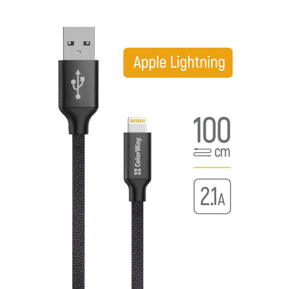 Câble de Données et de Charge USB-A - Lightning ColorWay CW-CBUL004, 18W, 1m, Noir
