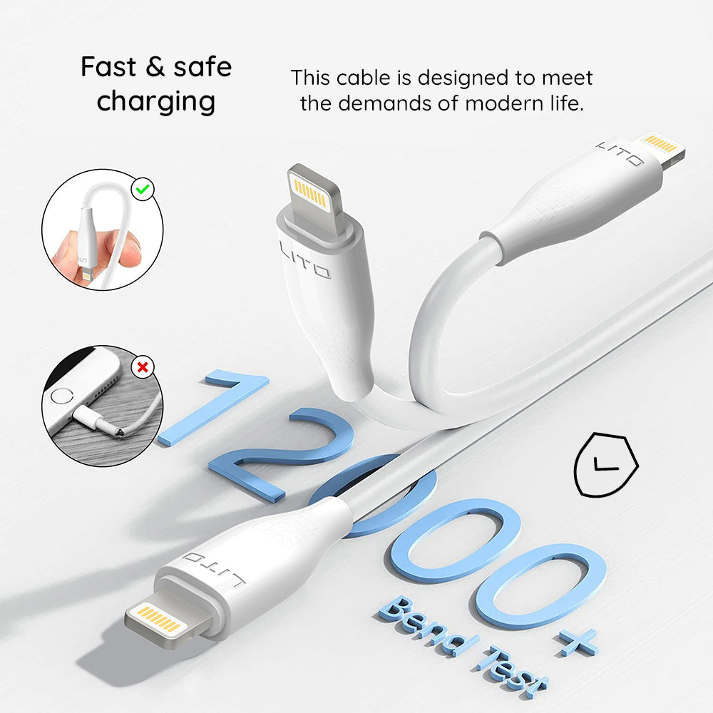 Câble de Données et de Charge USB-A - Lightning Lito LD03L, 18W, 1m, Blanc