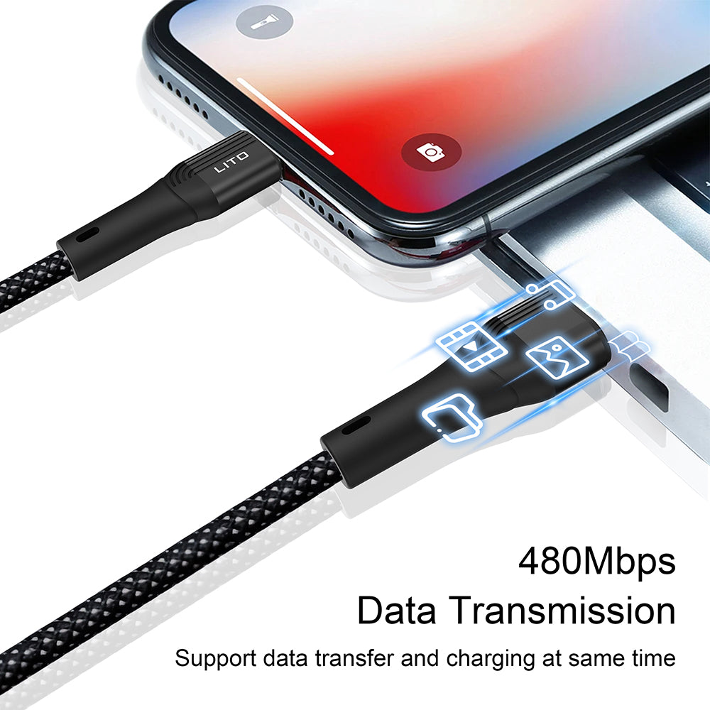 Câble de Données et de Charge USB-A - Lightning Lito LD14, 18W, 1m, Noir