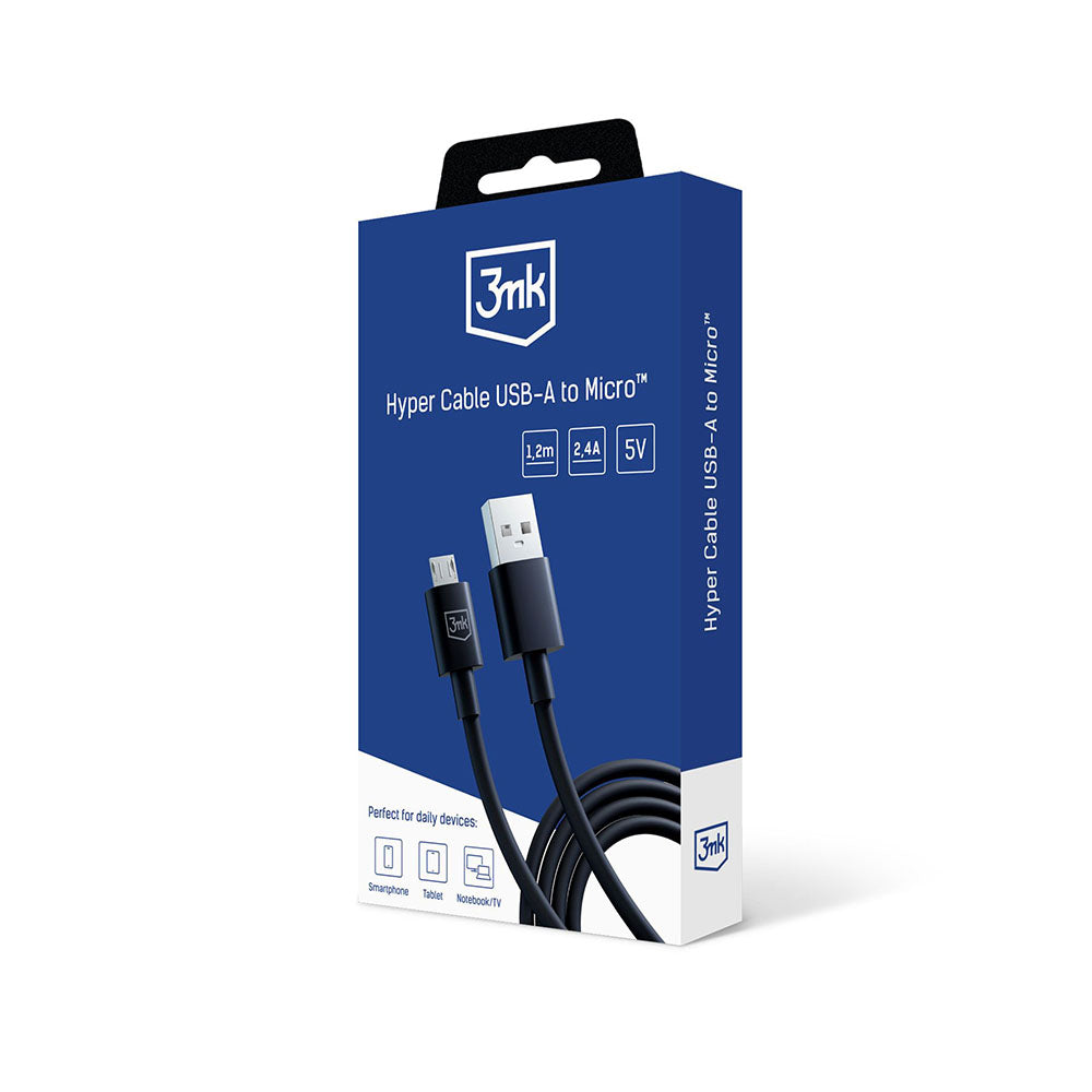 Câble de Données et de Charge USB-A - microUSB 3MK Hyper, 18W, 1.2m, Noir