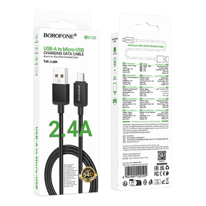 Daten- und Ladekabel USB-A - microUSB Borofone BX120 Placer, 18W, 1m, Schwarz