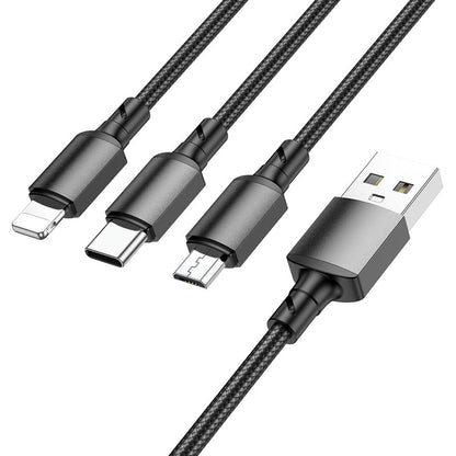 Ladekabel USB-A - Lightning / microUSB / USB-C Borofone BX72, 18W, 1m, Schwarz