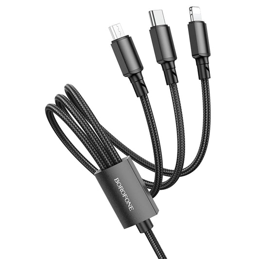 Ladekabel USB-A - Lightning / microUSB / USB-C Borofone BX72, 18W, 1m, Schwarz